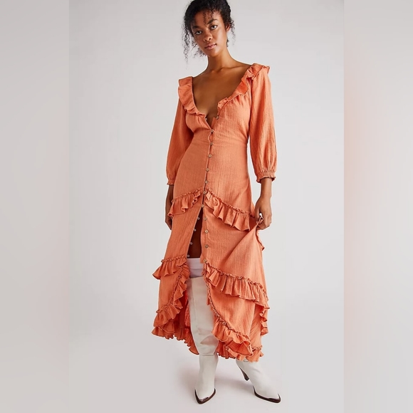 Free People Dresses & Skirts - NWT Free People Orange Endless Summer Oh So Romantic Maxi Dress Size Small